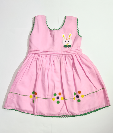 Pink Bunny Kids' Cotton A-Line Frock