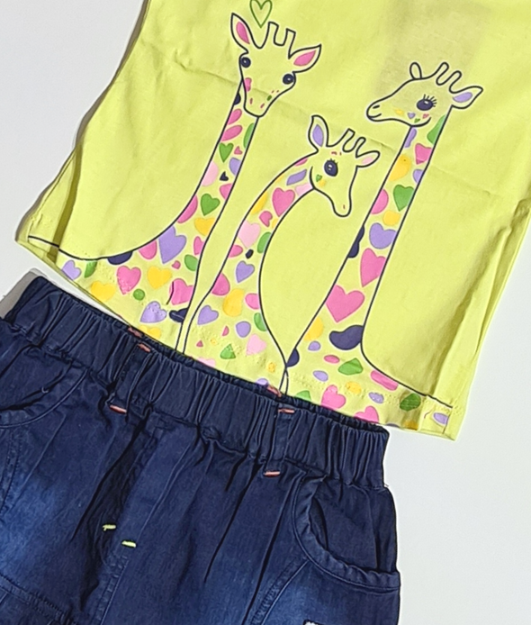 Joyful Giraffe Top & Denim Skirt