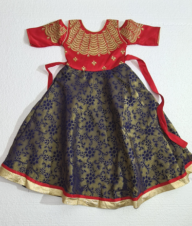 Red & Blue Indo-Western Girls Gown