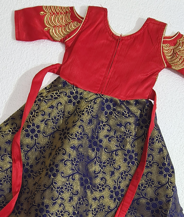 Red & Blue Indo-Western Girls Gown