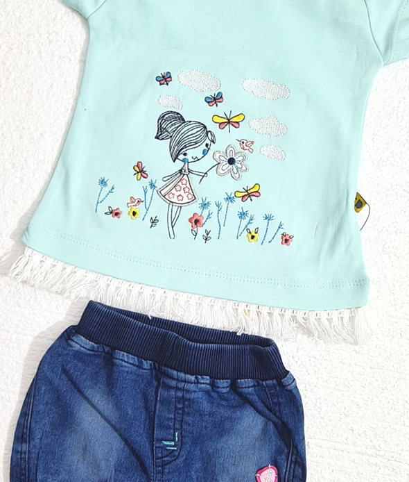 Baby Cotton T-Shirt & Denim Short Set